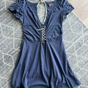 Free People Blue Lace-Up Mini Dress